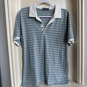 MLANM Short Sleeve Casual Slim-fit Basic Light Blue Stripe Men Polo Shirt Medium